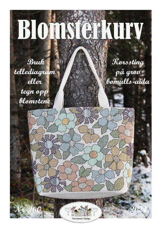 Blomsterkurv - mønster på brodert veske