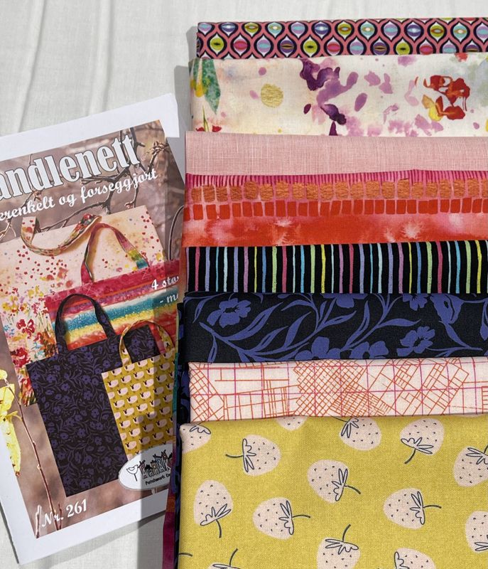 Handlenett - materialpakke med stoffer til 4 nett i ulike str